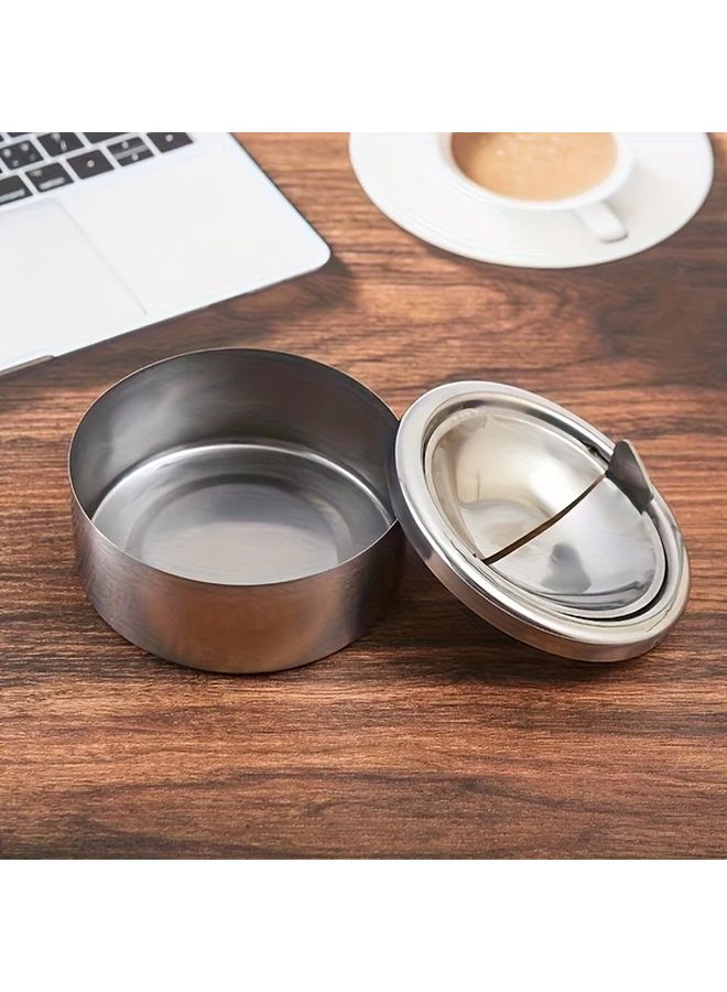 Stainless Steel Flip Top Ashtray Silvery Portable Round Design Durable Rust Proof Easy Clean - Image 4